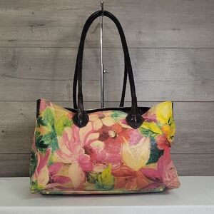 Large Maurizio Taiuti Floral Leather Tote Bag
